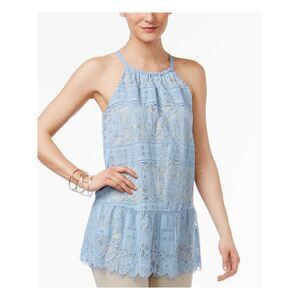 ALFANI Womens Blue Lace Sleeveless Halter Tank Top Size: 6